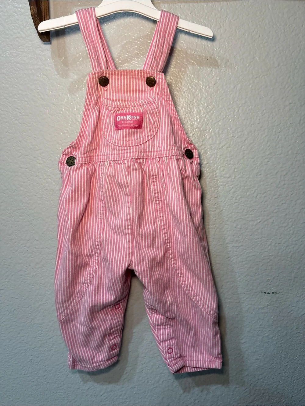 Vintage USA OshKosh B'gosh Pink Striped 100%Cotton Overalls Baby Girl 18 Months